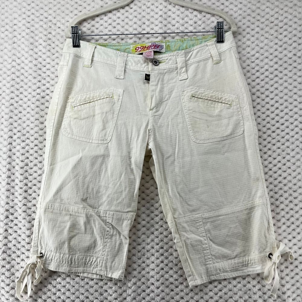 99MPH Bermuda Shorts Y2K Drawstring White Cotton‎ Blend Ripstop  Size 9/10